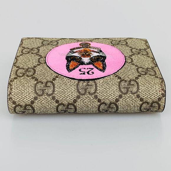 NIB Gucci GG Supreme Monogram Bosco Patch Card Case Wallet Beige Malva Hibiscus - Picture 5 of 14